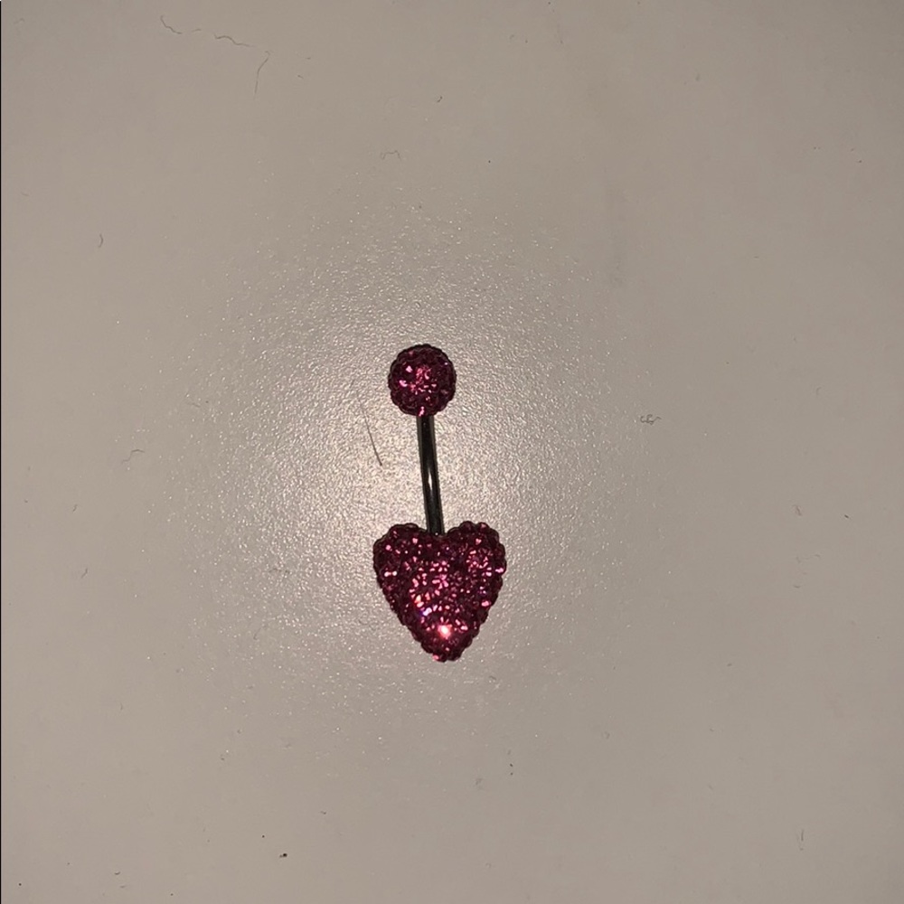 Pink heart belly button ring